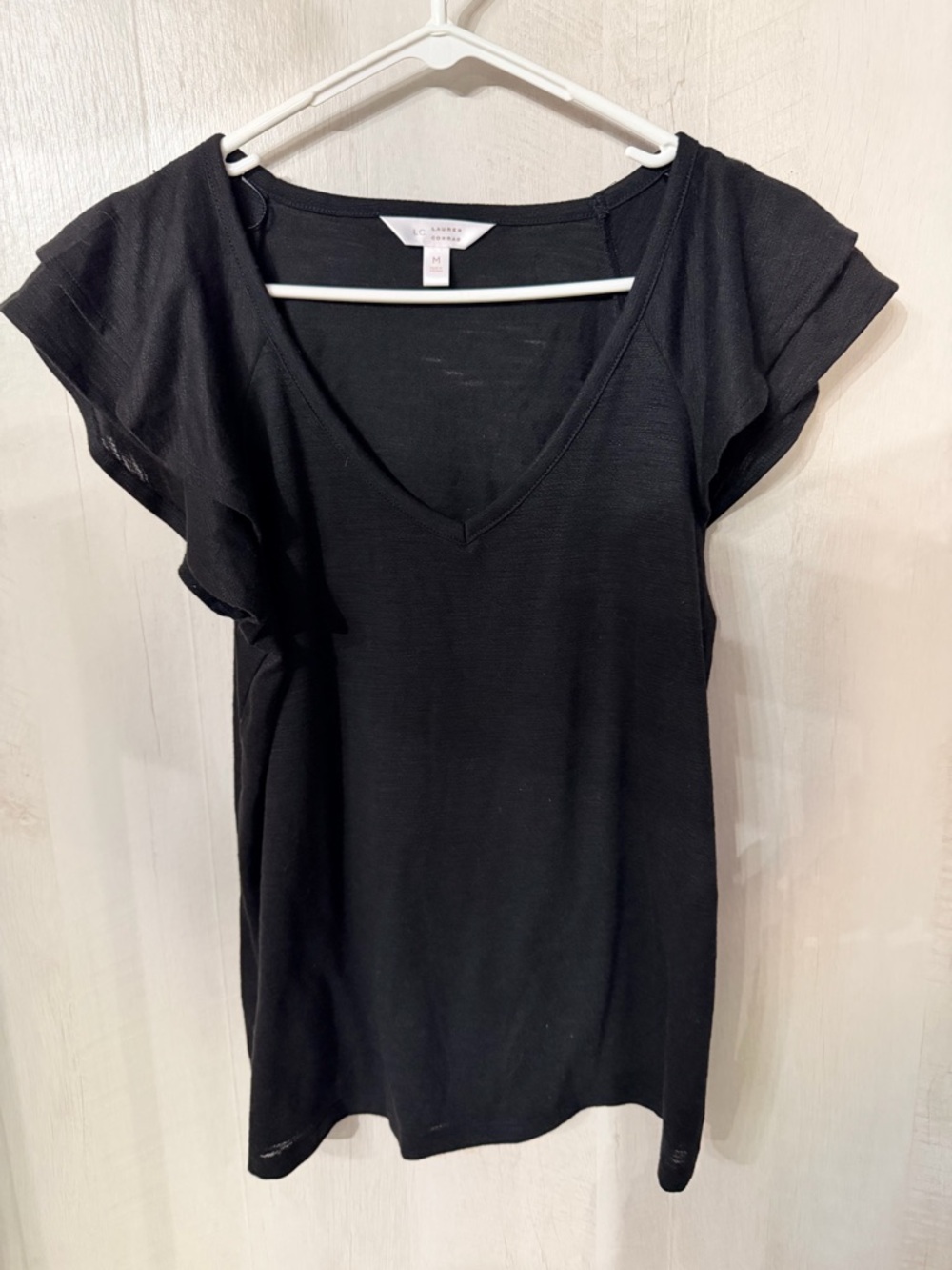 LC Lauren Conrad Black V-Neck Flutter Sleeve Top